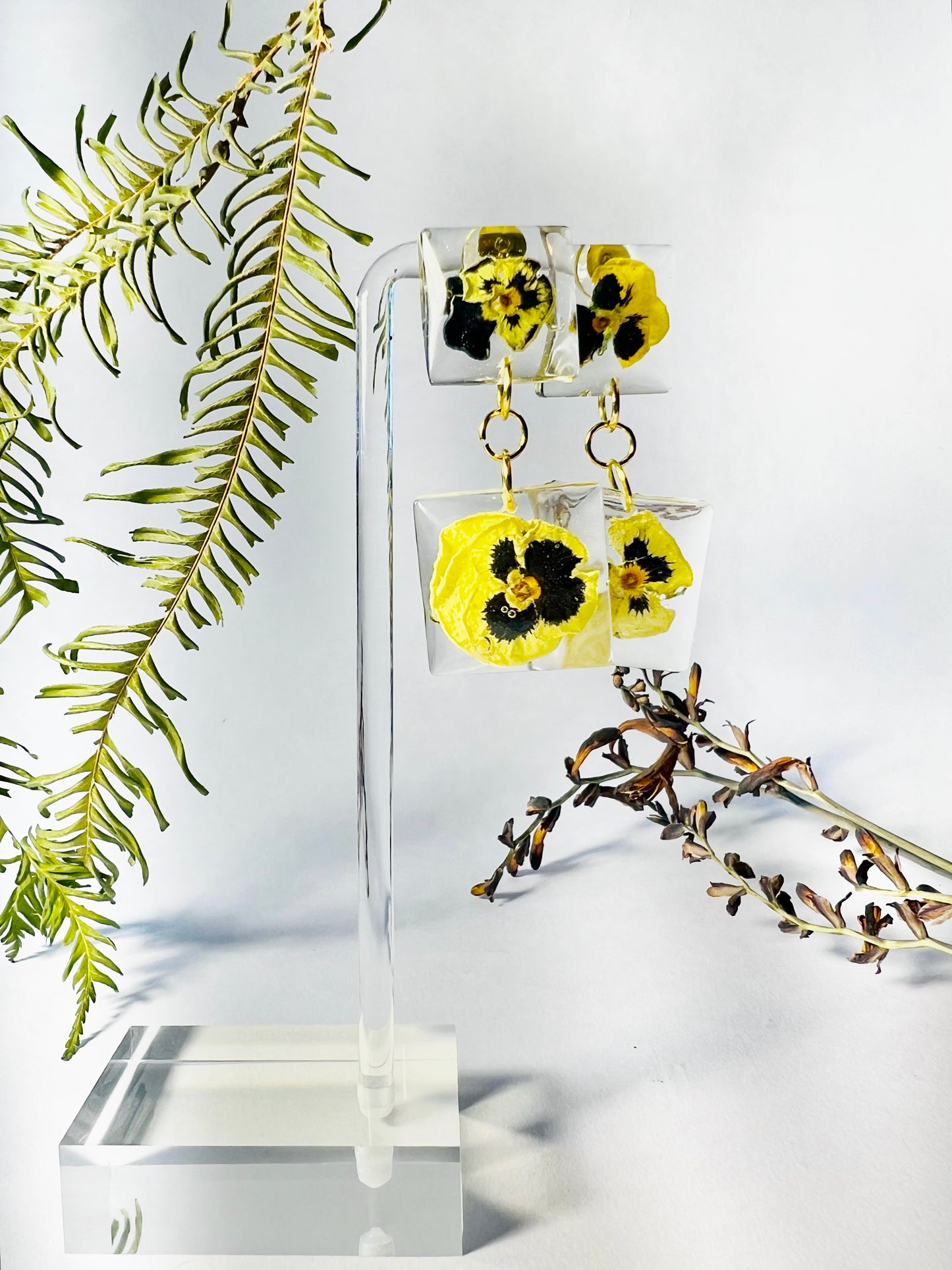 Stacked Pansies Floral Earrings - Light