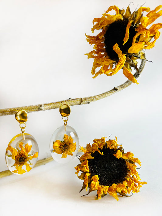 Sunflower Floral Earrings - Textured