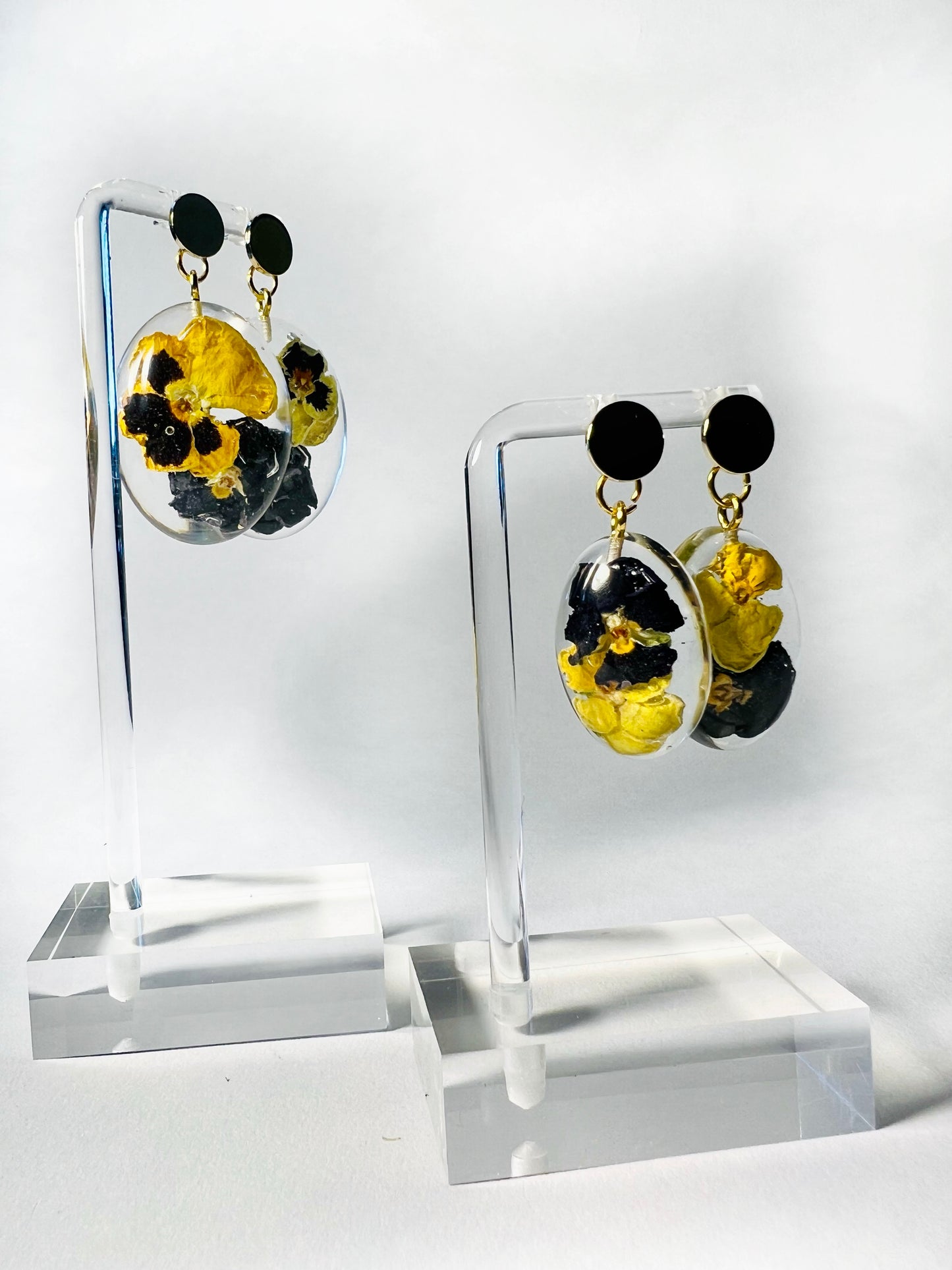 Copy of Double Pansies Floral Earrings - Small Oval