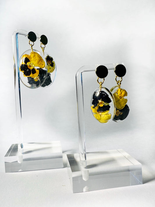 Copy of Double Pansies Floral Earrings - Small Oval