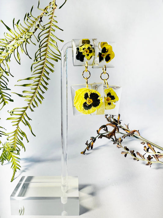 Stacked Pansies Floral Earrings - Light